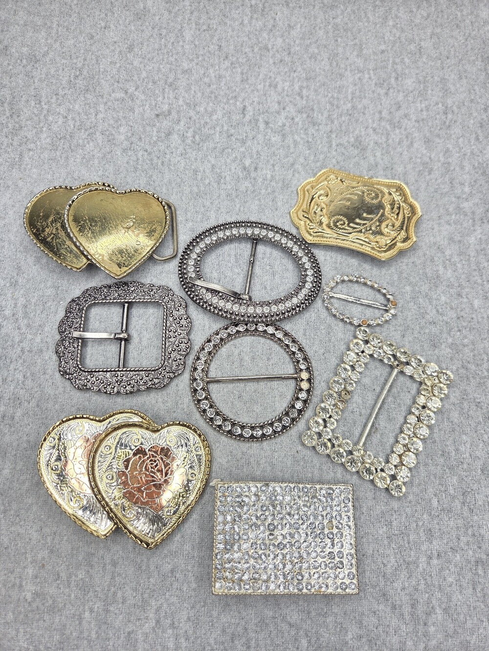 Vintage Lot of 9 Womens Rhinestone and Filigree Belt Buckles Antique Style